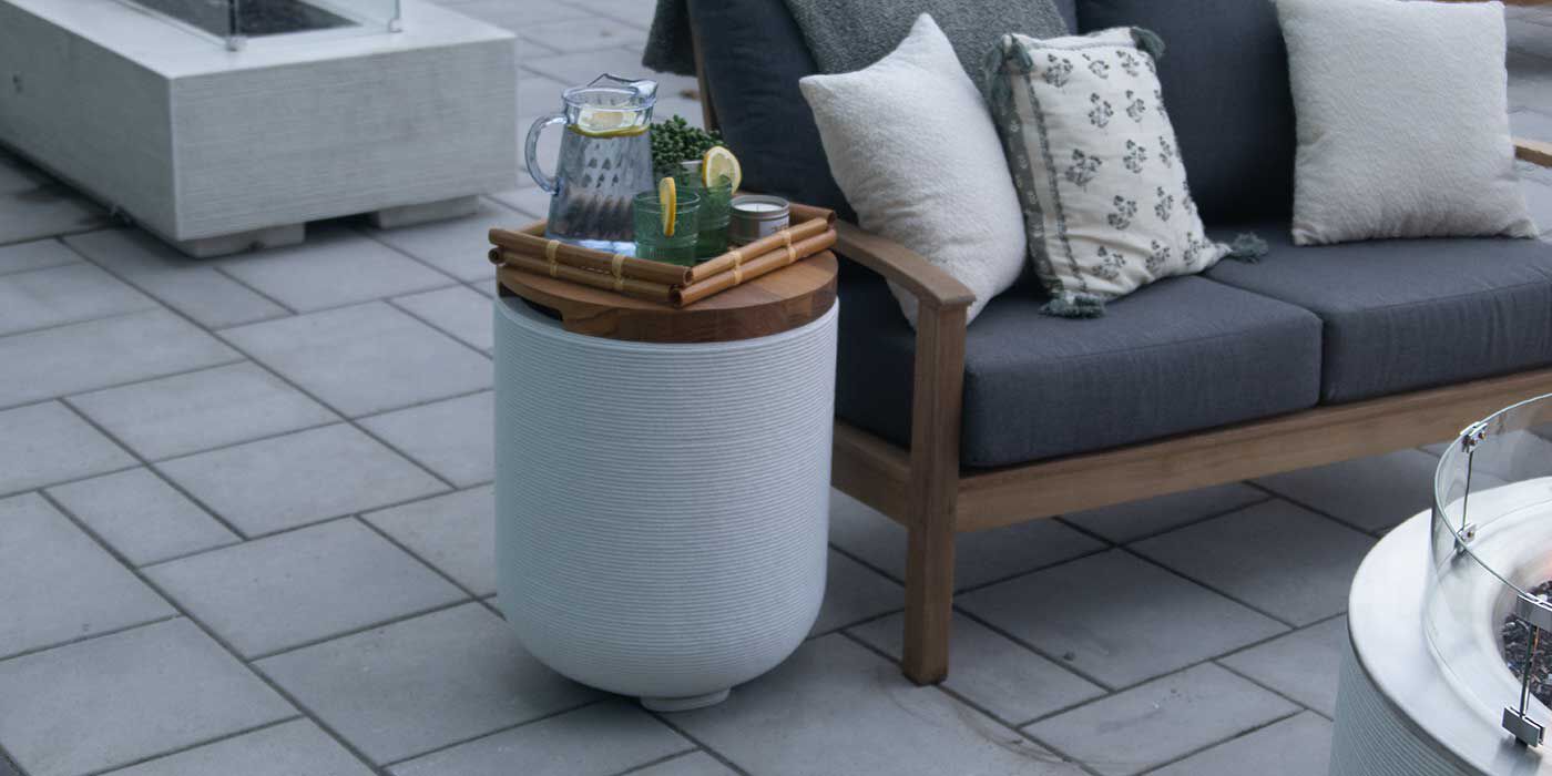 The ReForm Stack side table doubles as stylish Propane tank storage.