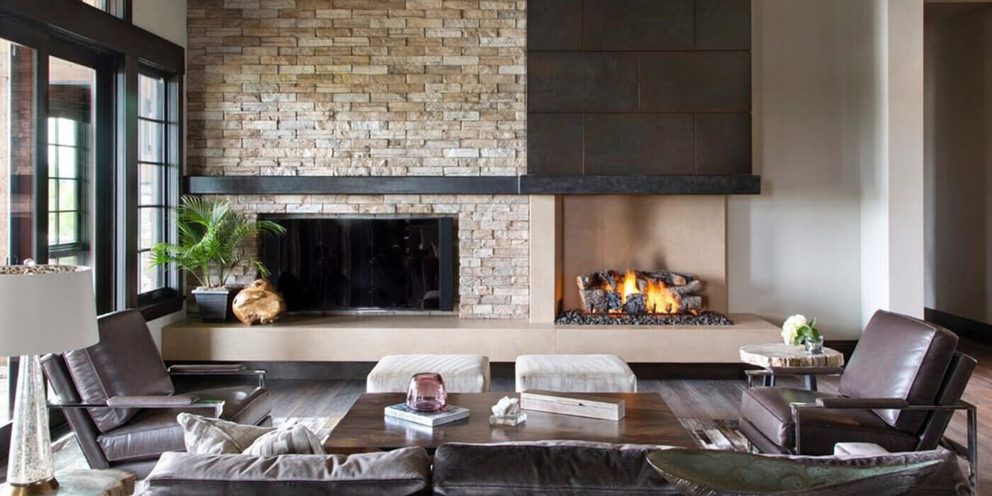A contemporary living room with a custom Isokern gas fireplace