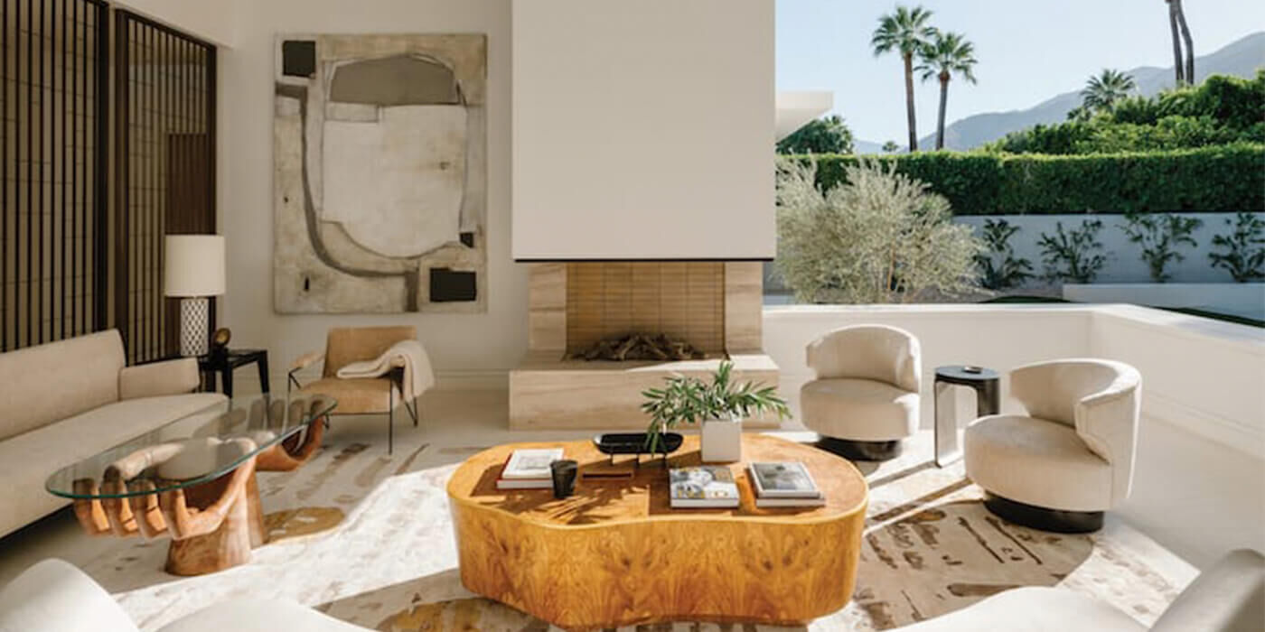 A contemporary living room with a modern gas fireplace 