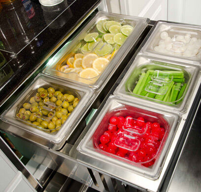 Outdoor condiment and garnish storage for cocktails and drinks